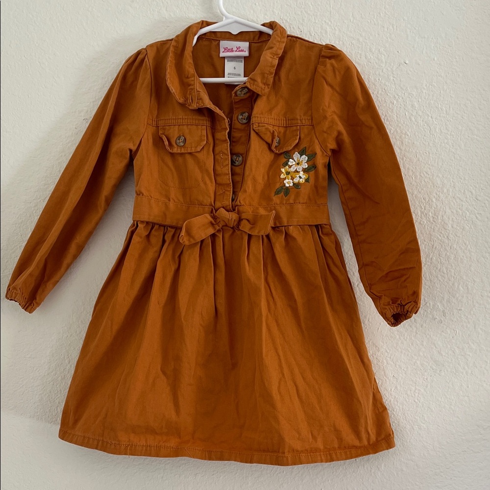 Little Lass Rust Dress with Floral Detail